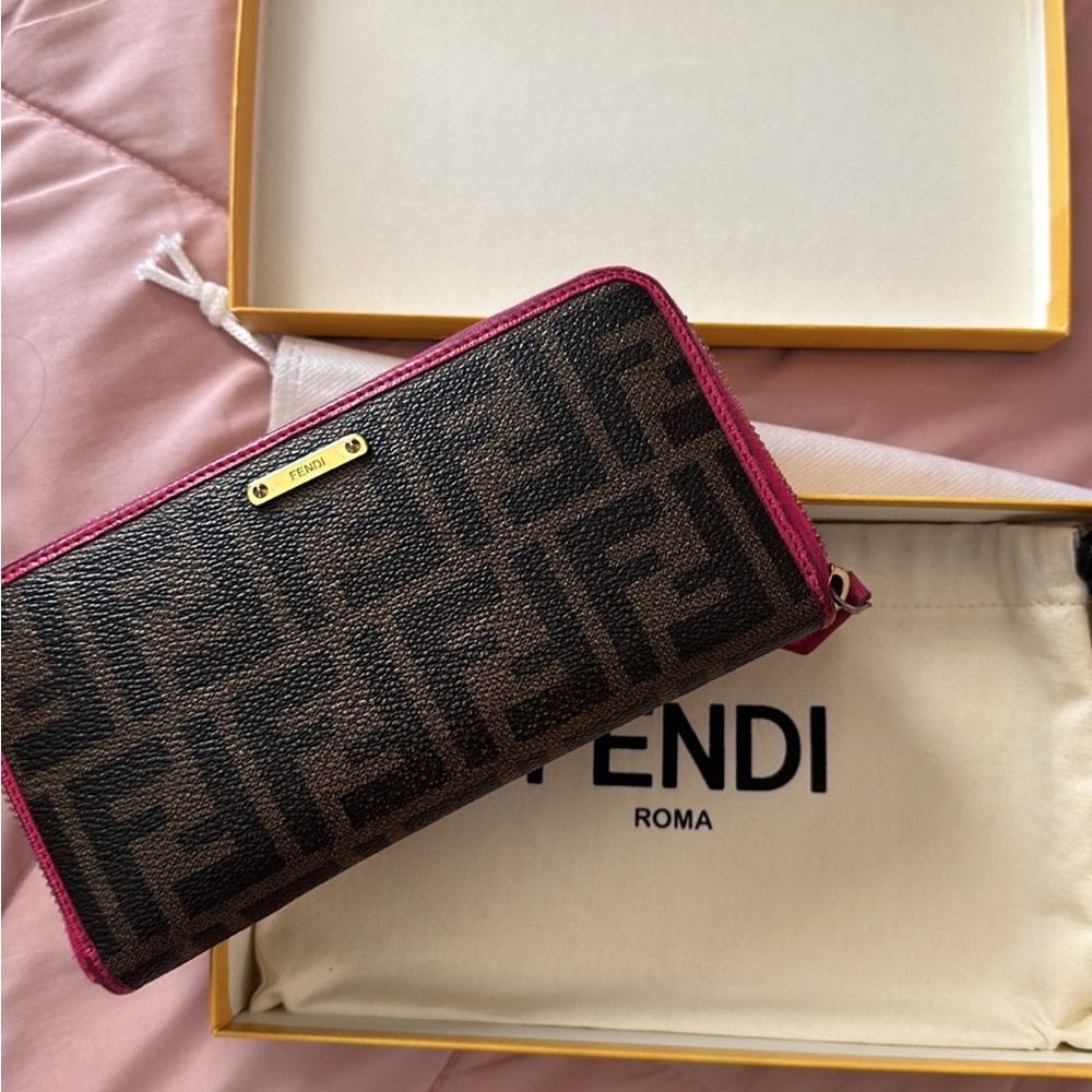 Fendi Zip Around Zucca Wallet Pink